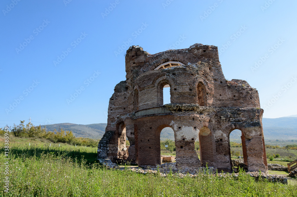 Panorama of archaeological remains of the Red Church near Perushtitsa, Bulgaria, 5-th century