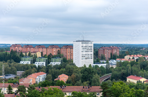 Photography Björkhagen med det vita höghuset i Björkhagens centrum