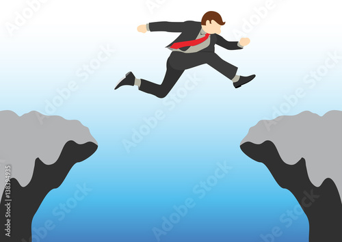 Simple business cartoon vector Jump across