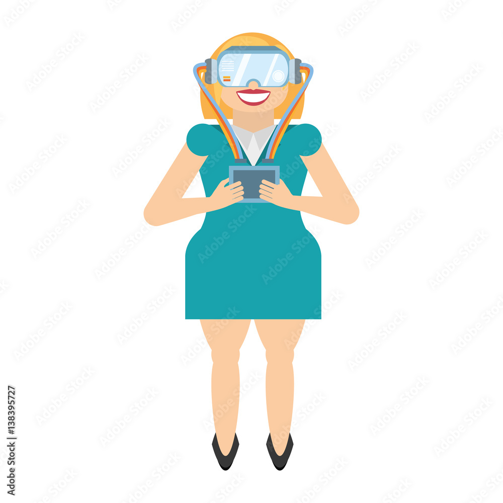 woman wear virtual reality glasses and control vector illustration woman wear virtual reality glasses and control vector illustration