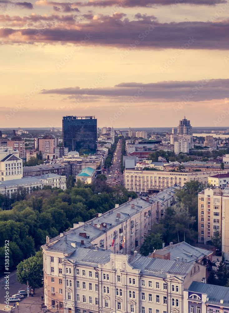 Obraz premium Voronezh, evening summer cityscape, colourful sky at sunset light,vertical image