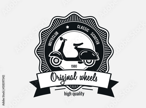 scooter vintage logo, emblem or design element. motorbike for rent logotype template and badge.