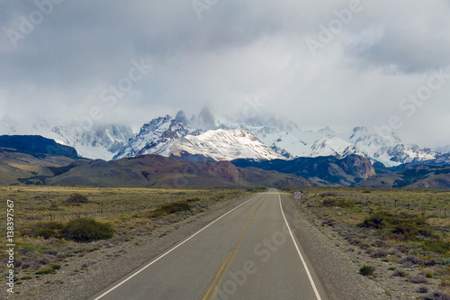 Argentina, Patagonia. Road to El Chalten city with the beautiful mountains view.
