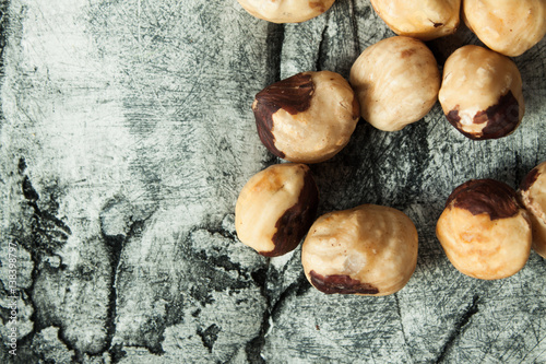Roasted hazelnuts close up