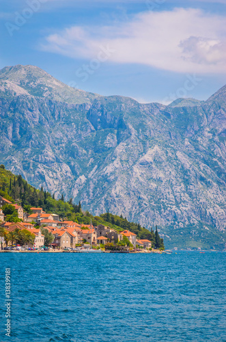 Beautiful mediterranean landscape - town Perast, Kotor bay (Boka Kotorska), Montenegro.