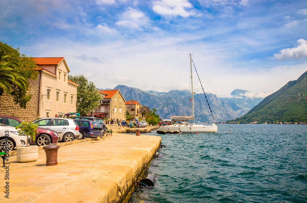 Beautiful mediterranean landscape - town Perast, Kotor bay (Boka Kotorska), Montenegro.