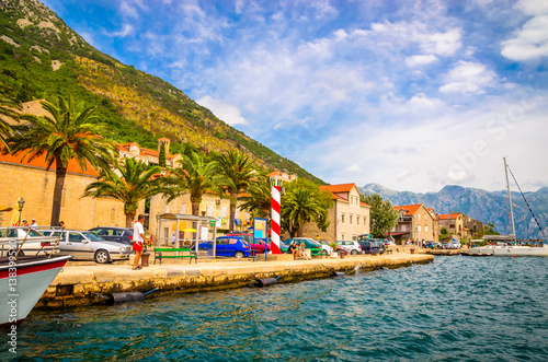 Beautiful mediterranean landscape - town Perast, Kotor bay (Boka Kotorska), Montenegro.