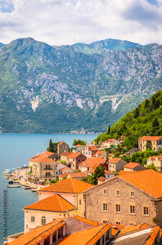Beautiful mediterranean landscape - town Perast, Kotor bay (Boka Kotorska), Montenegro. © Olena Zn