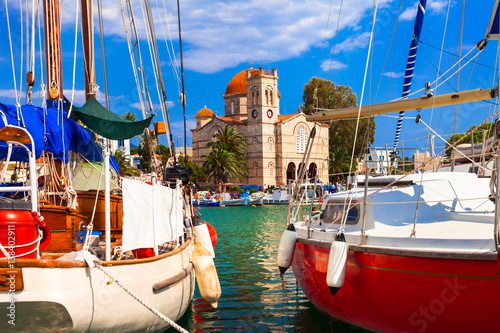 Sailing in beautiful Greek islands- charming Aegina, Saronics photo