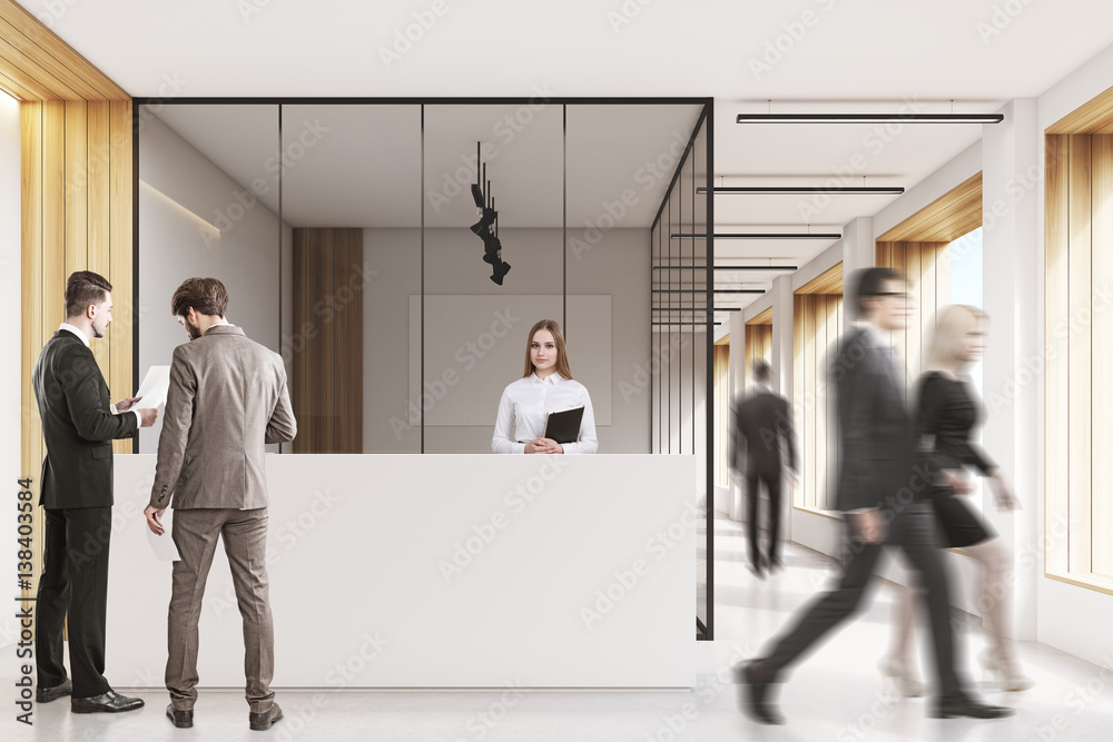 Fototapeta premium People in office lobby, clean and bright
