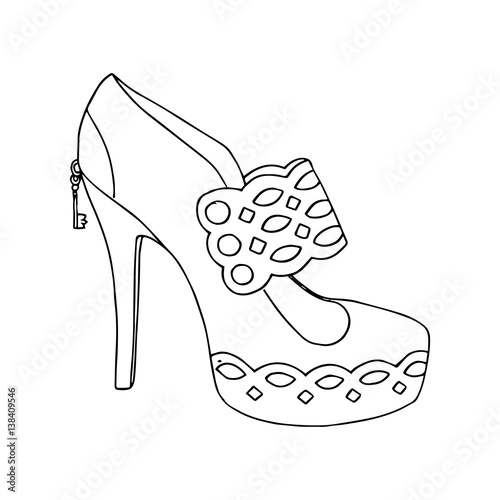 High-heeled shoes for woman. Fashion footwear artwork. Isolated clipart for coloring book pages design