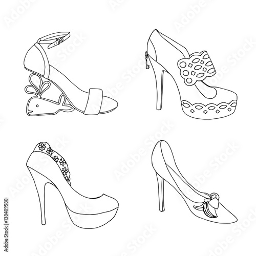 High-heeled shoes for woman. Fashion footwear set. Isolated clipart design