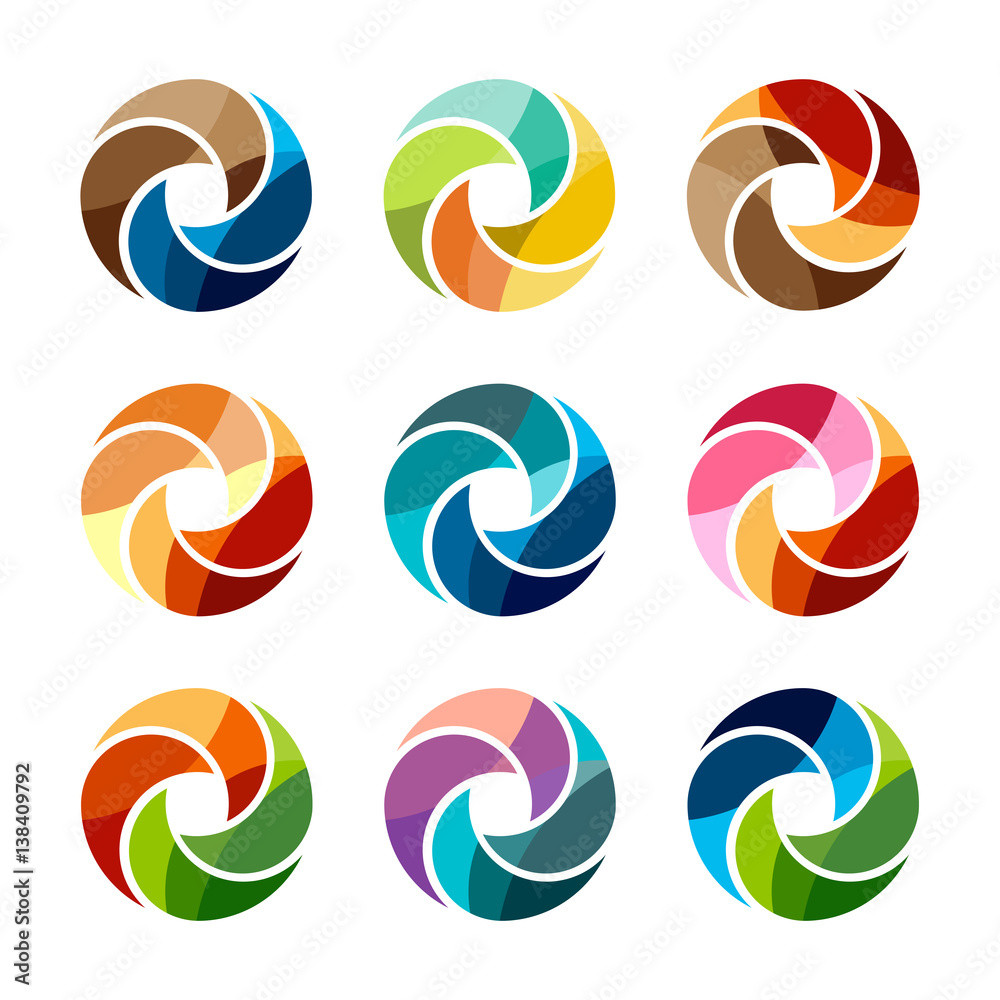 Vector set of isolated colorful logo template of a circle. Stylized abstract lollipops.