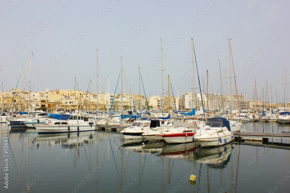 Msida marina with boats on Malta Island.