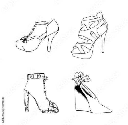 High-heeled shoes for woman. Fashion footwear set. Isolated clipart design