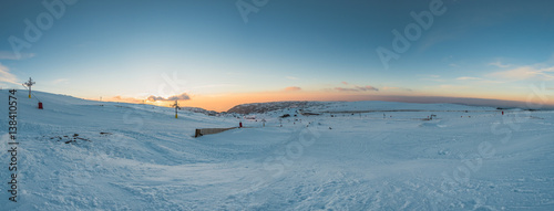 Panoramic view of the Ski Resort during sunset at Serra da Estrela, Portugal
