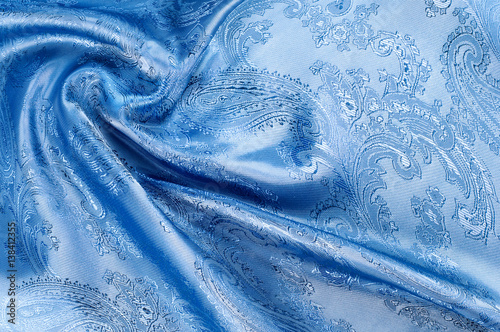 Fabric silk texture of dark blue, Navy photo
