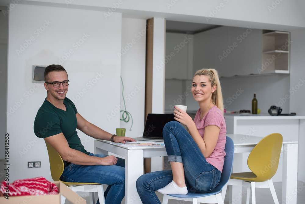 Fototapeta premium Young couple moving in a new home