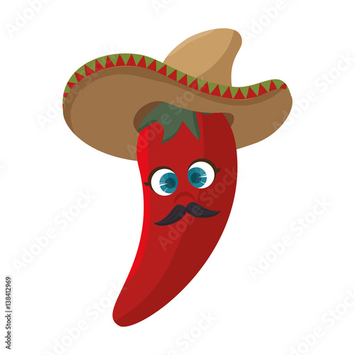 cartoon red hot chili pepper with mexican hat vector illustration