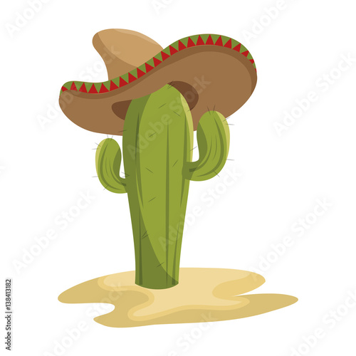 animated sketch cactus with mexican hat in desert vector illustration