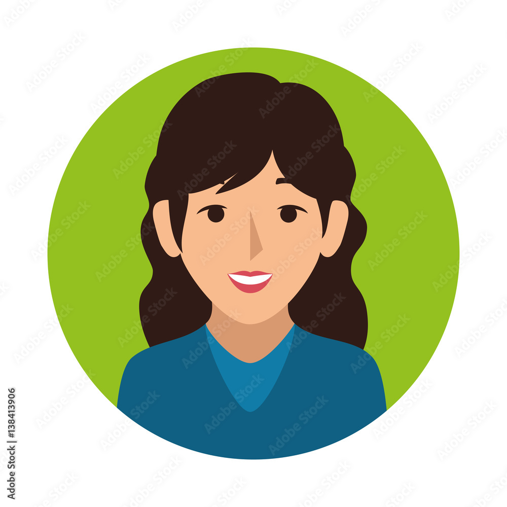 green sphere of half body woman with wavy hair vector illustration