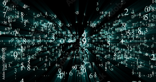 burst set of random numbers glowing on a black background 