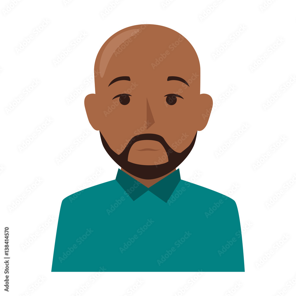colorful silhouette half body brunette bald man with beard vector illustration