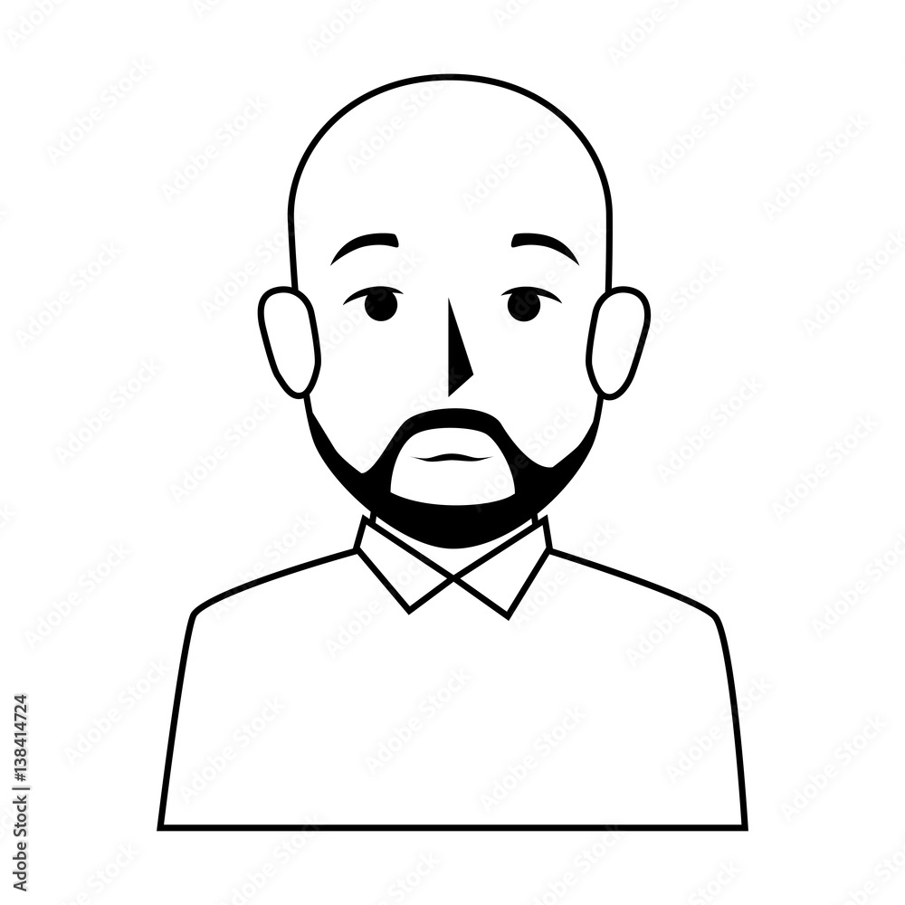 silhouette half body bald man with beard vector illustration