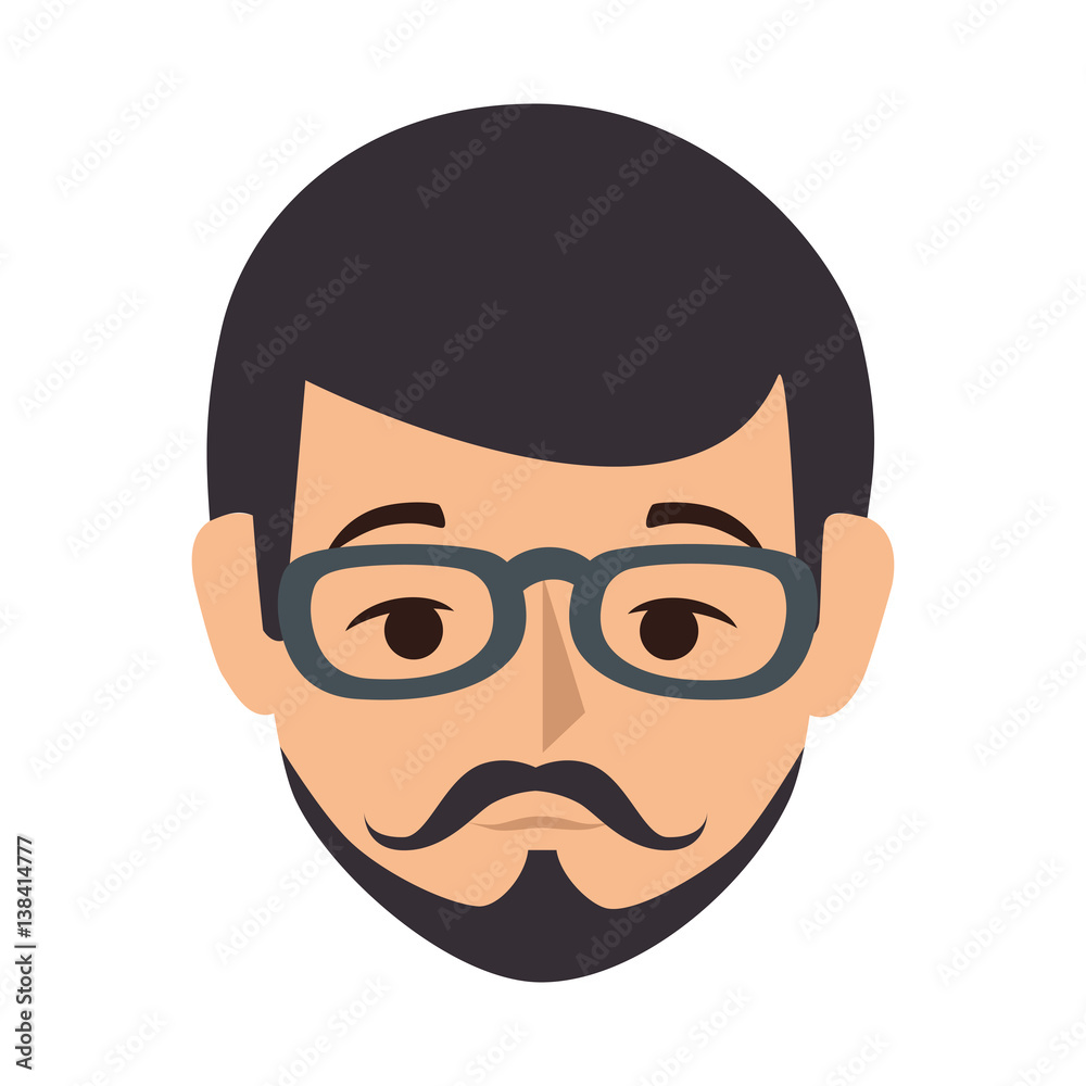 colorful silhouette front view man with moustache and glasses vector illustration colorful silhouette front view man with moustache and glasses vector illustration