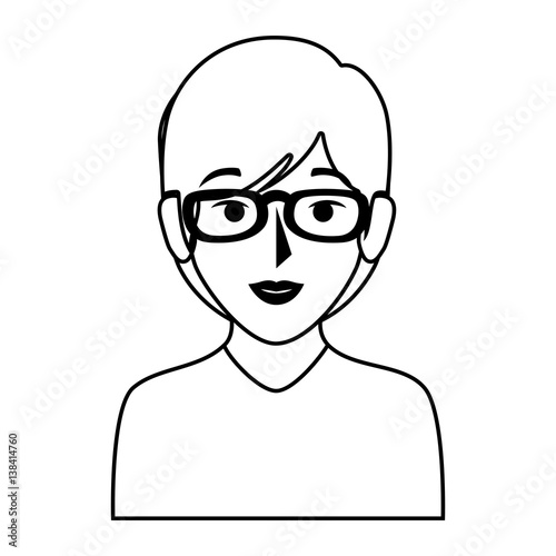 silhouette of half body woman with short hair and glasses vector illustration