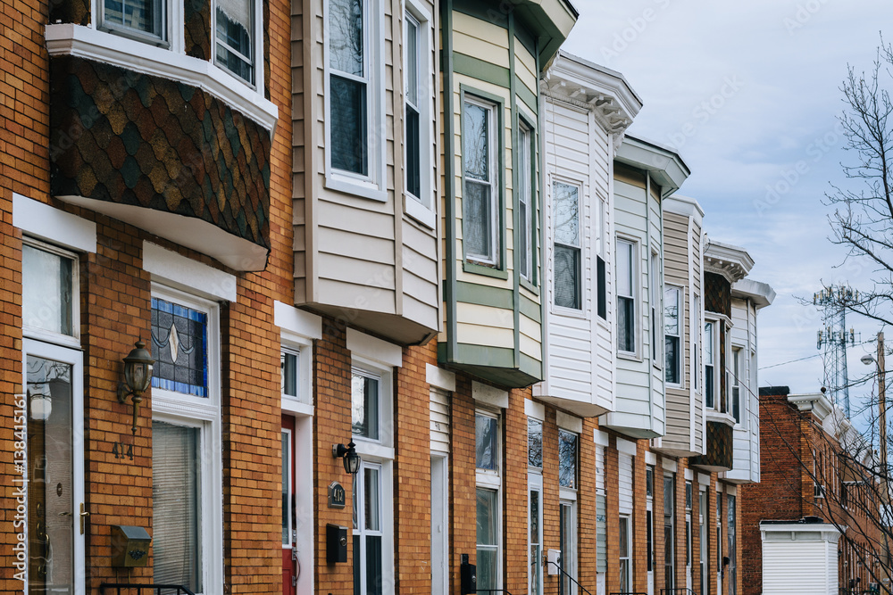 Rowhouses in Greektown, in Baltimore, Maryland.