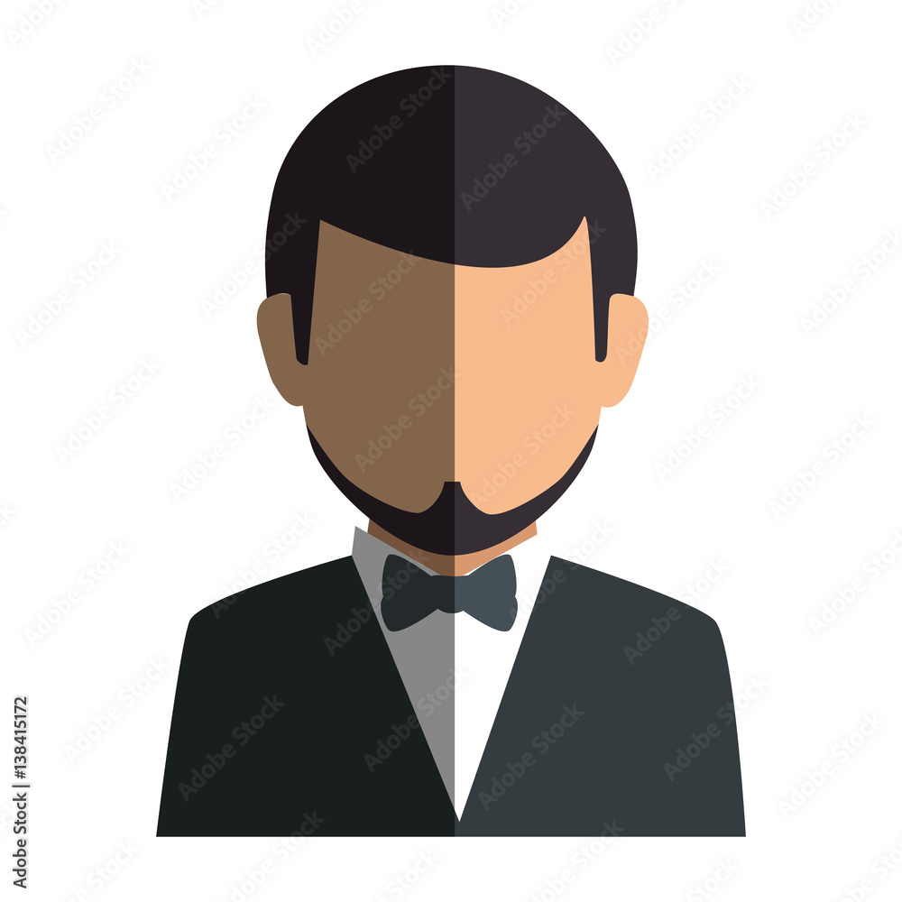 colorful silhouette faceless half body man formal style with bowtie vector illustration