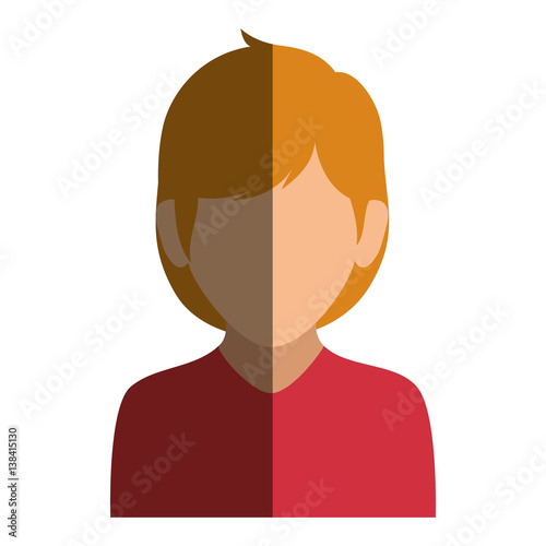 colorful silhouette faceless half body woman with blond hair vector illustration