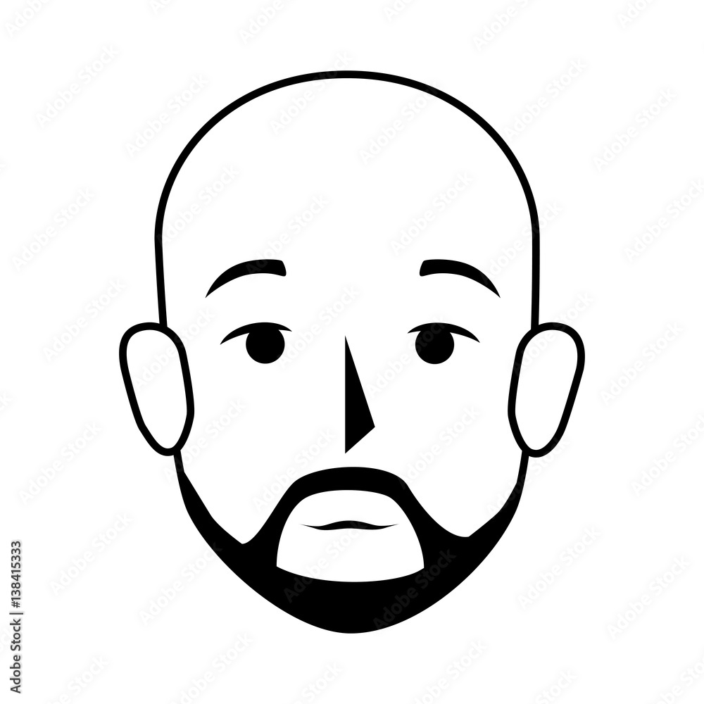 silhouette front view bald man with moustache vector illustration silhouette front view bald man with moustache vector illustration