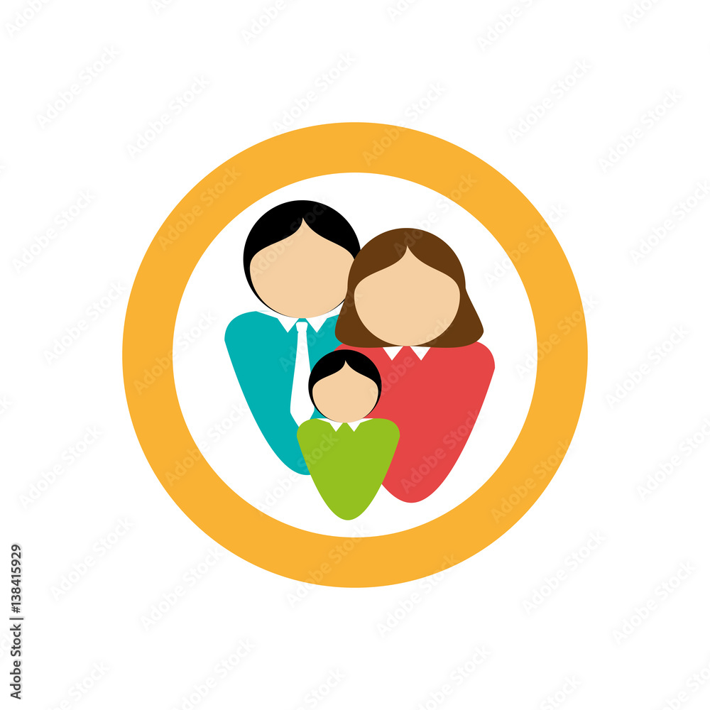 Fototapeta premium color circular frame with family in half body faceless vector illustration