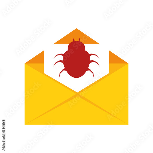 color silhouette with open envelope mail with beetle virus vector illustration