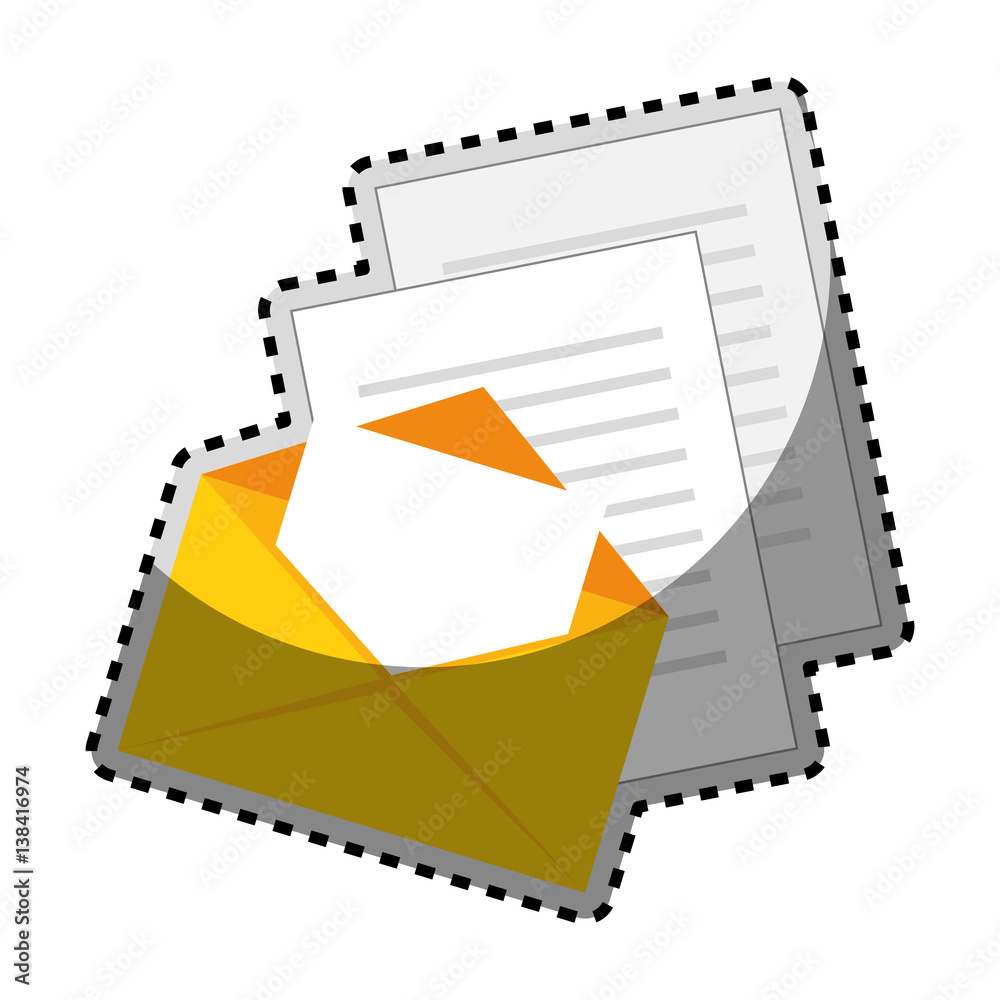 sticker color silhouette with envelope mail and documents sheets vector ...