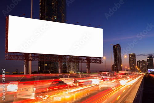 White Blank billboard with traffic jam in the night