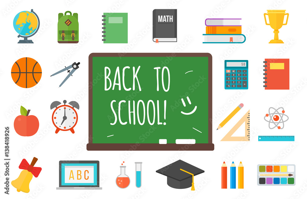 School supplies stationery equipment vector illustration. School supplies stationery equipment vector illustration.