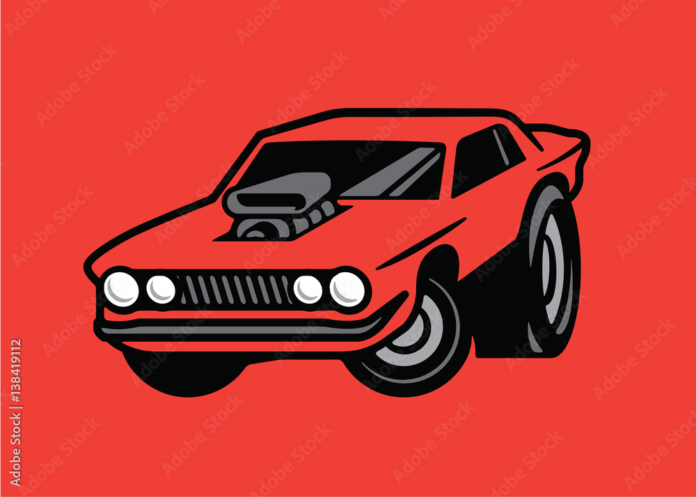 Muscle car cartoon with air scoop Stock Vector | Adobe Stock