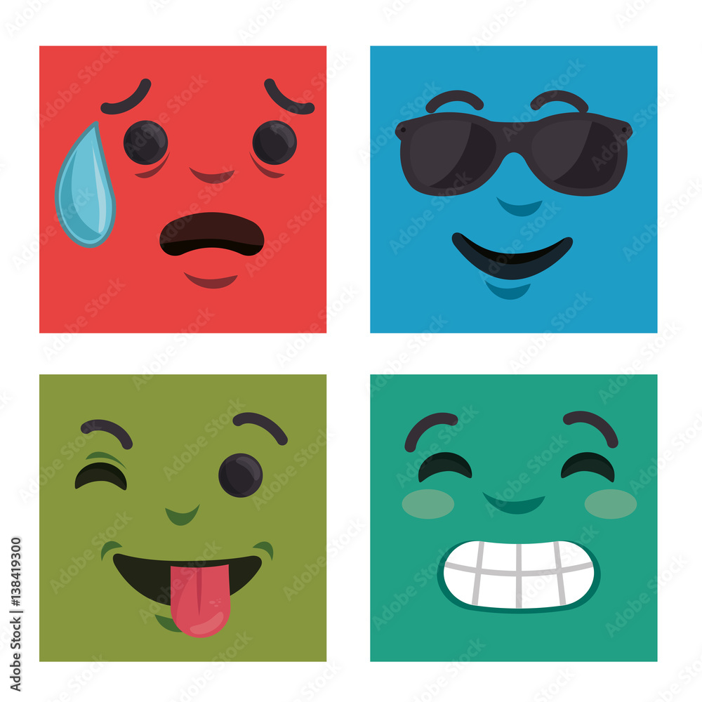 set faces emoticons characters icons vector illustration design