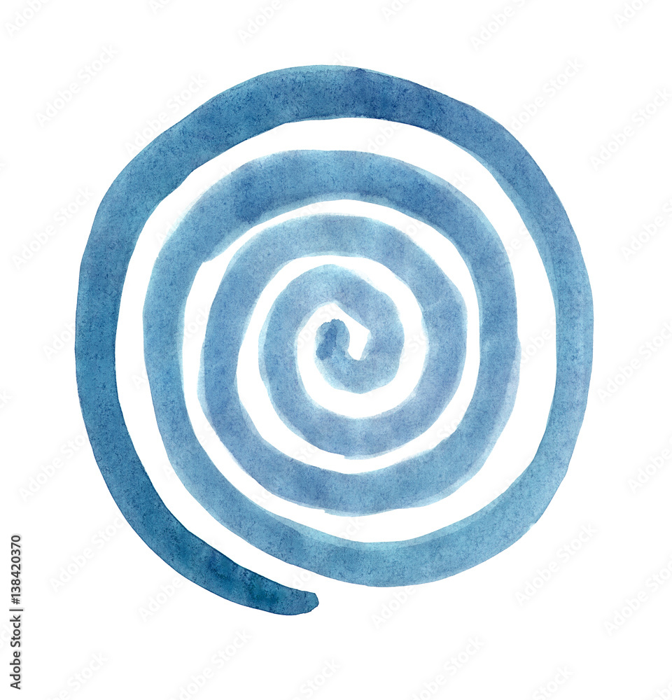 Fototapeta premium Spiral in a circle drawn by the brush painted turquoise paint. Radial rotation snail. Circular coil ornament. 