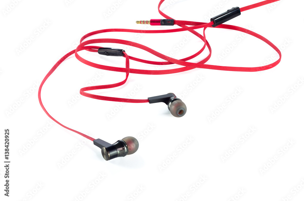 Old red earphones isolated Old red earphones isolated