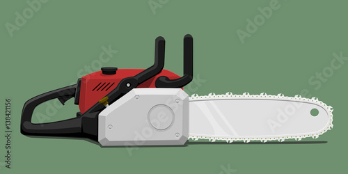 Isolated chainsaw on green background
