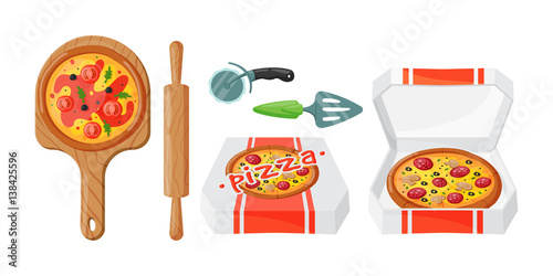 Italian cook pizza icons vector illustration.