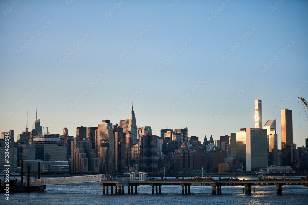 Sunset skyline Manhattan view from waterfront