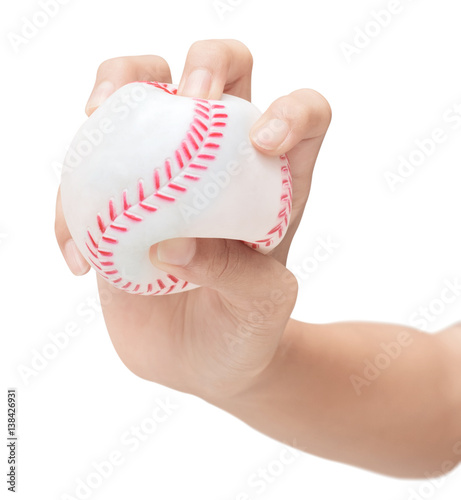 Baseball in hand of childrend on white background with clipping path photo