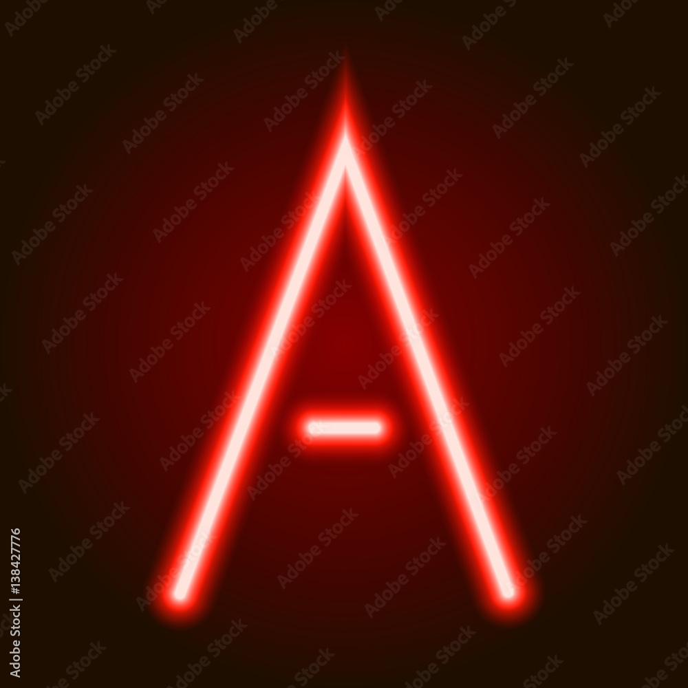 single light red neon letter A of vector illustration Stock Vector