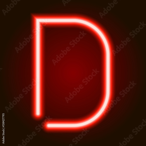 single light red neon letter D of vector illustration photo