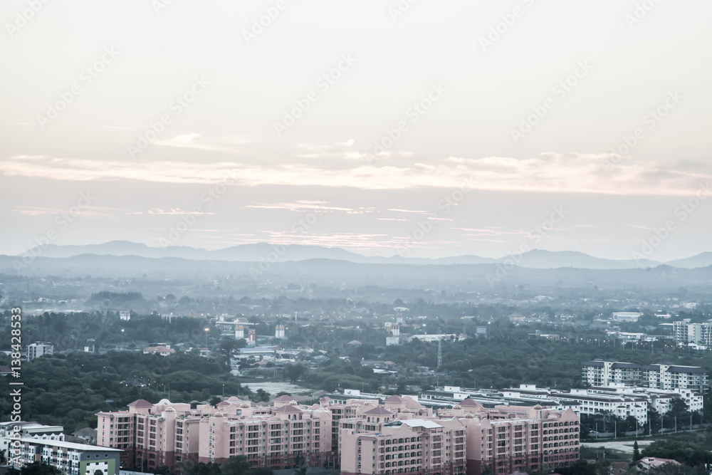 Cityscape with sky from high view scenic | Building town background